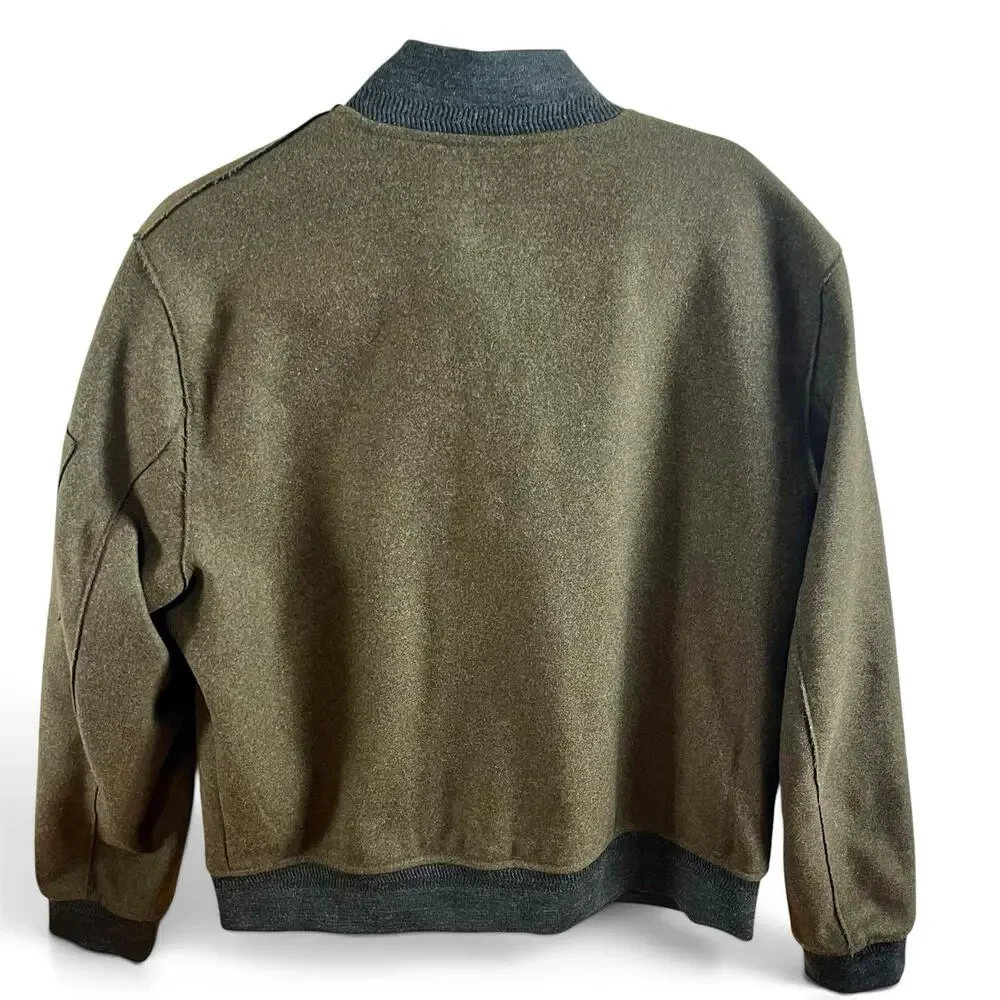 Banana Republic Mario Bellucci Italian Melton Wool Bomber Jacket Mens Sz L Olive